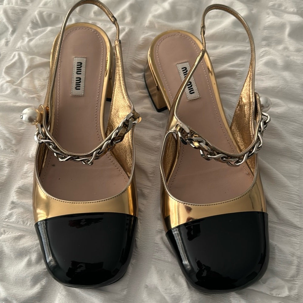Miu Miu leather Mary Jane sling back shoe